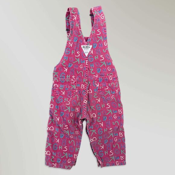 Vintage Oshkosh B'gosh Girl's Overalls Pink Alphabet Print Bibs Size 18 mos - Picture 4 of 10